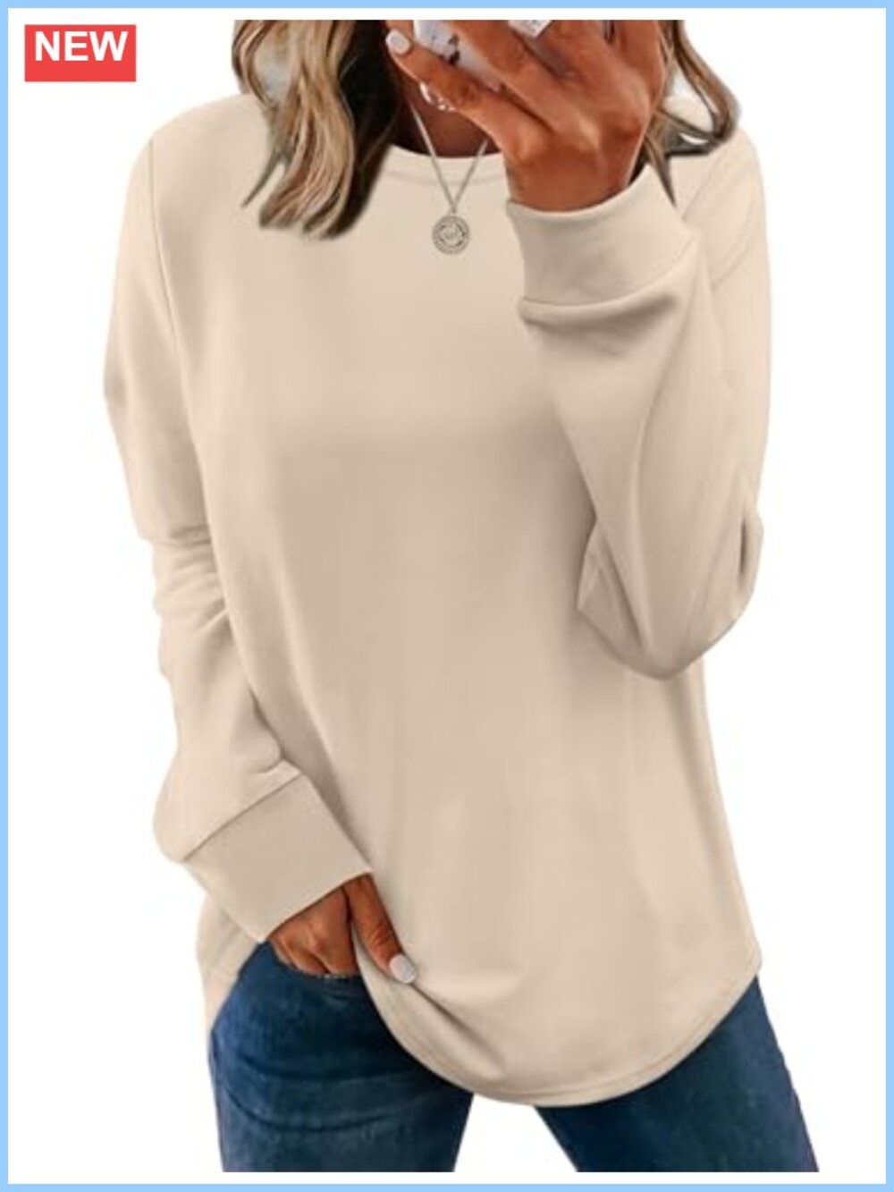 WIHOLL Women's Crewneck Long Sleeve Sweatshirt Curved Hem Lightweight Tunic